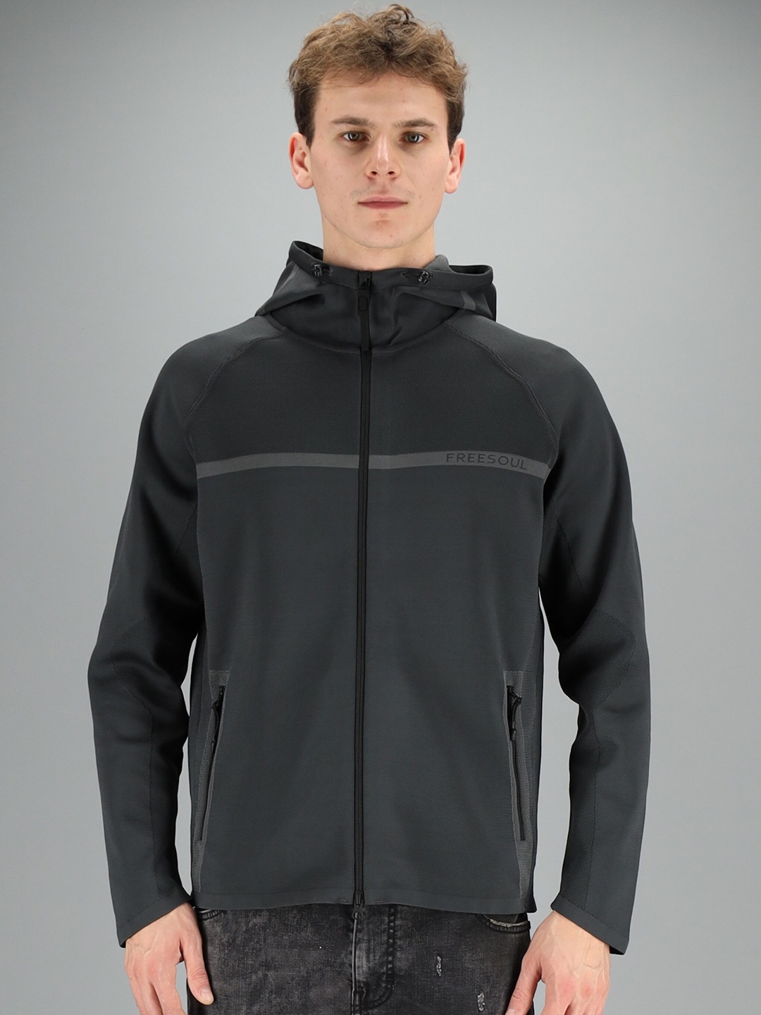 

FREESOUL Men Black Hooded Sweatshirt