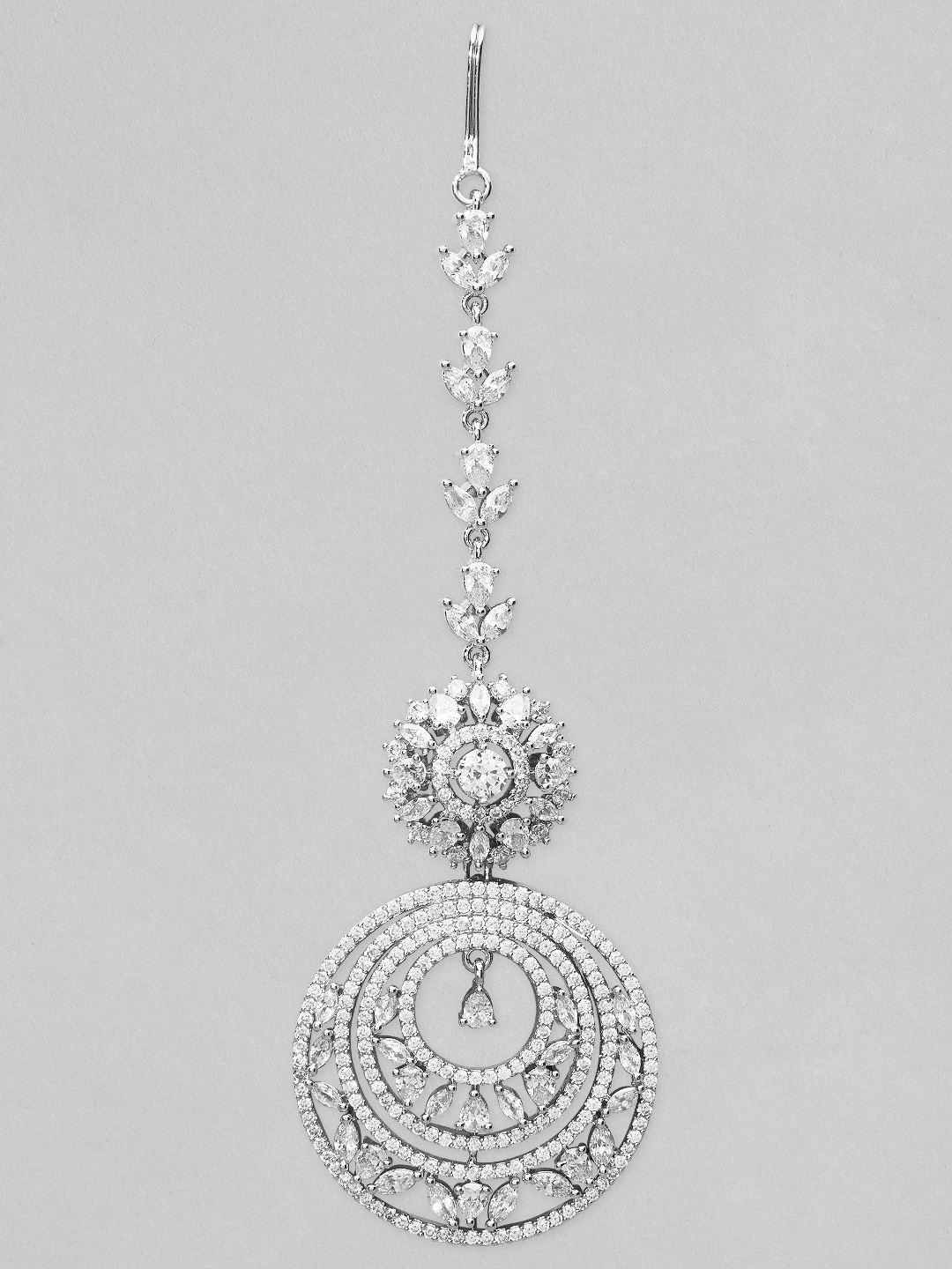 

Rubans Women Silver-Plated & White AD Studded Maang Tika