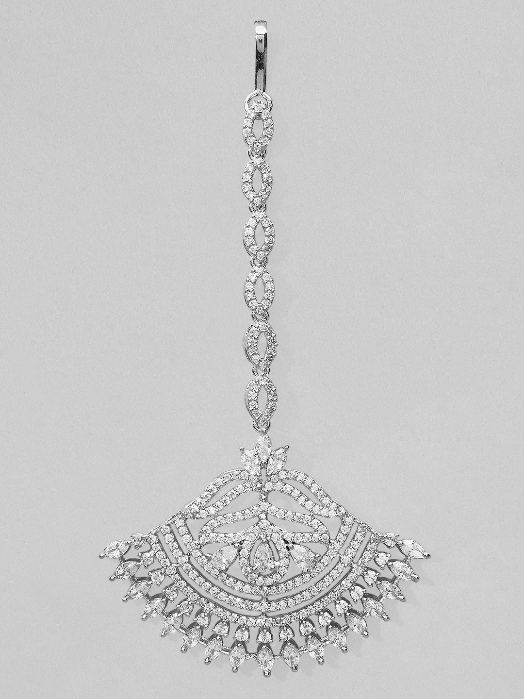 

Rubans Women Silver- Plated White AD Studded Maang Tikka