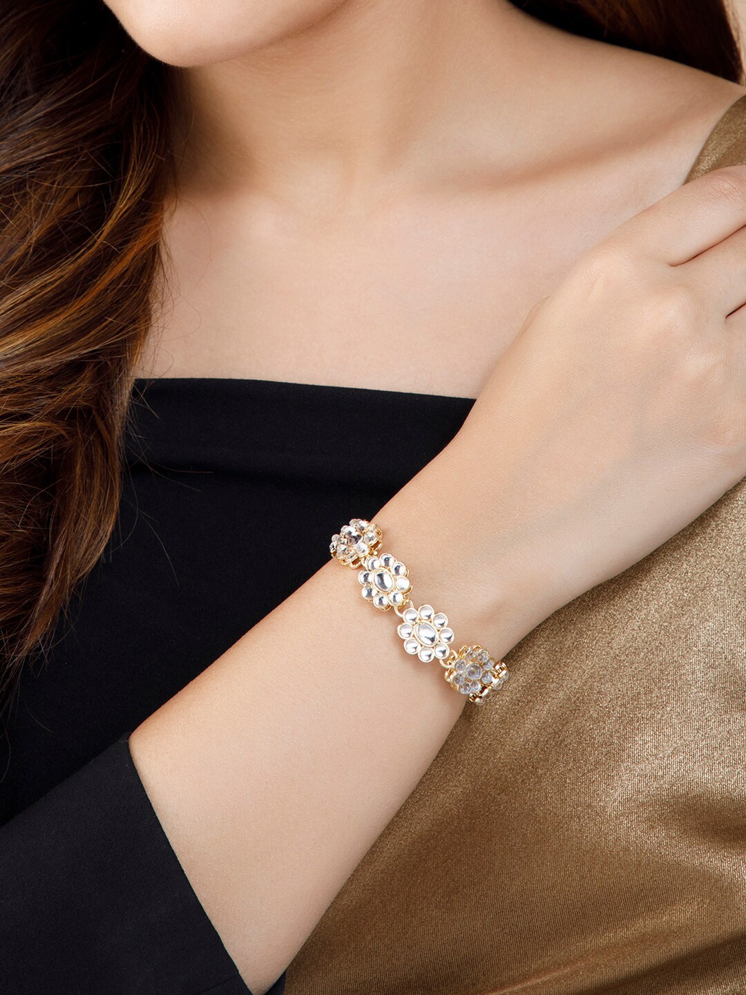 

Rubans Women Gold-Plated & White Kundan Link Bracelet