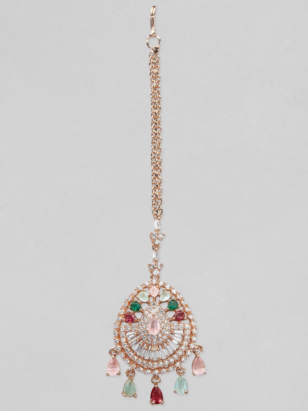 

Rubans Rose Gold-Plated & White AD Studded Maang Tika