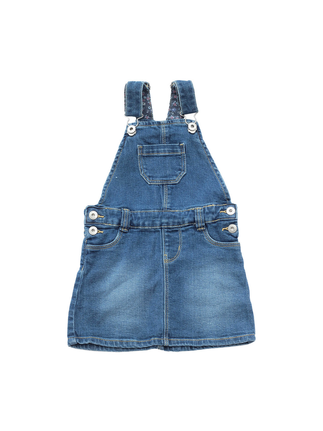 

Lil Lollipop Infant Girls Blue Solid Cotton Straight-Fit Denim Dungarees