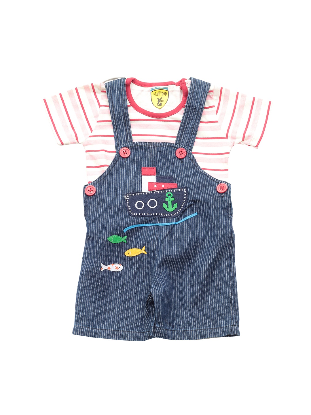 

Lil Lollipop Infant Kids Blue Striped Pure Cotton Dungarees