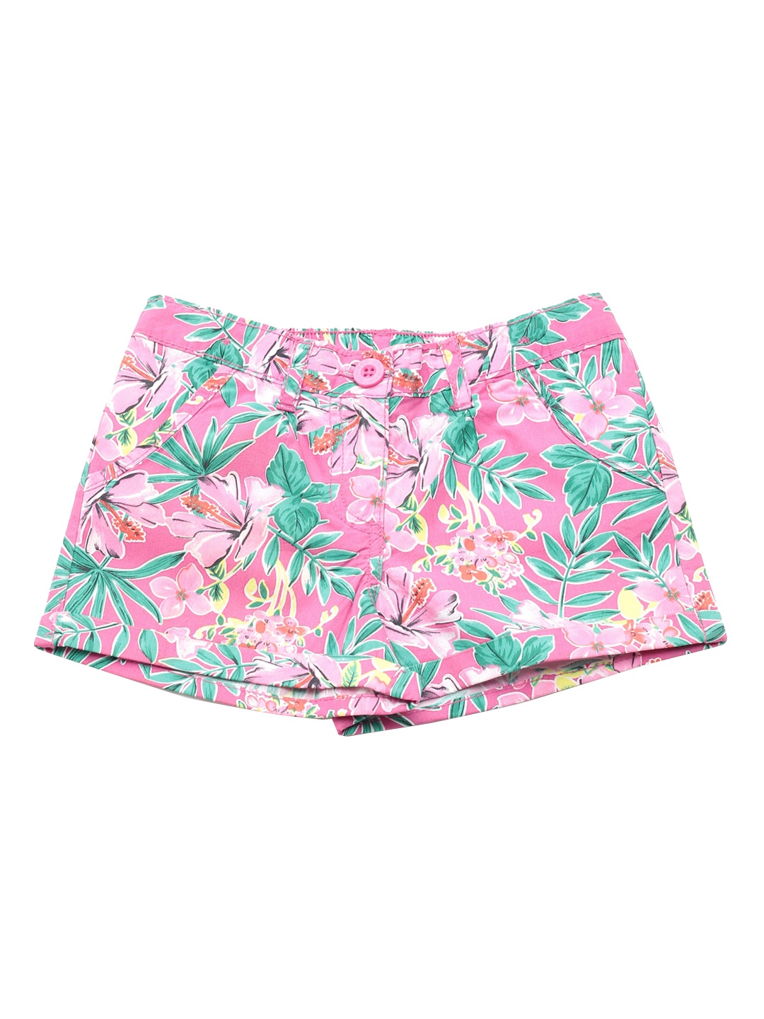 

Lil Lollipop Girls Pink & Green Floral Printed Pure Cotton Shorts