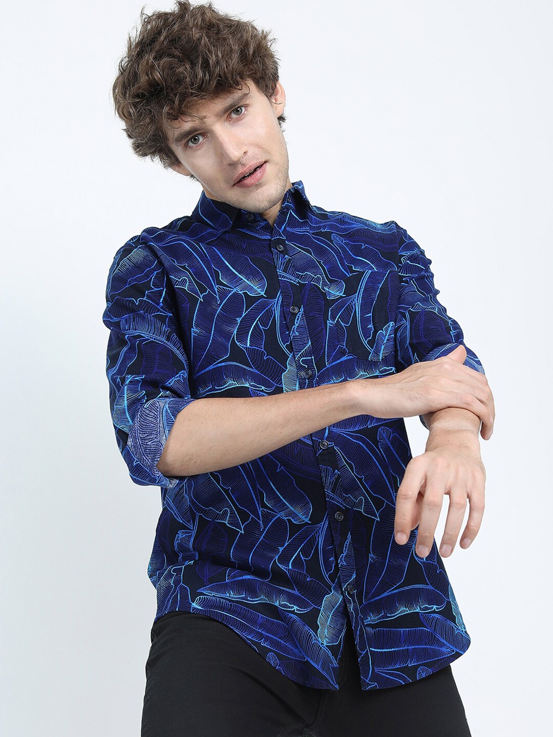 

KETCH Men Navy Blue Slim Fit Printed Cotton Casual Shirt