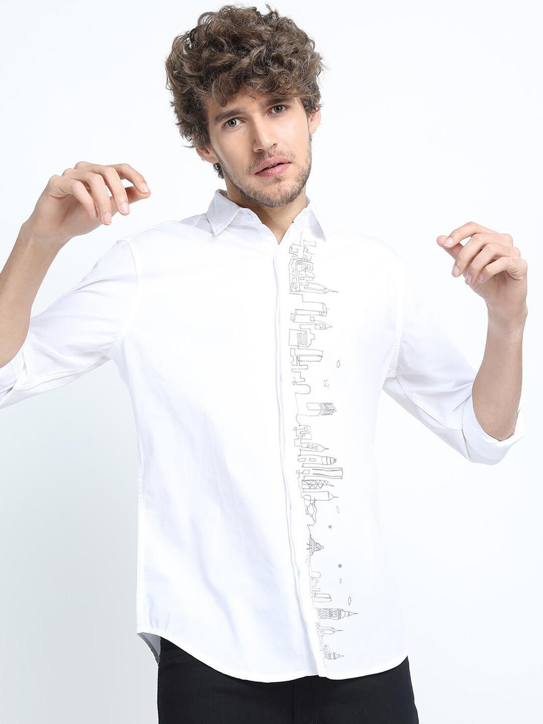 

HIGHLANDER Men White Slim Fit Cotton Casual Shirt