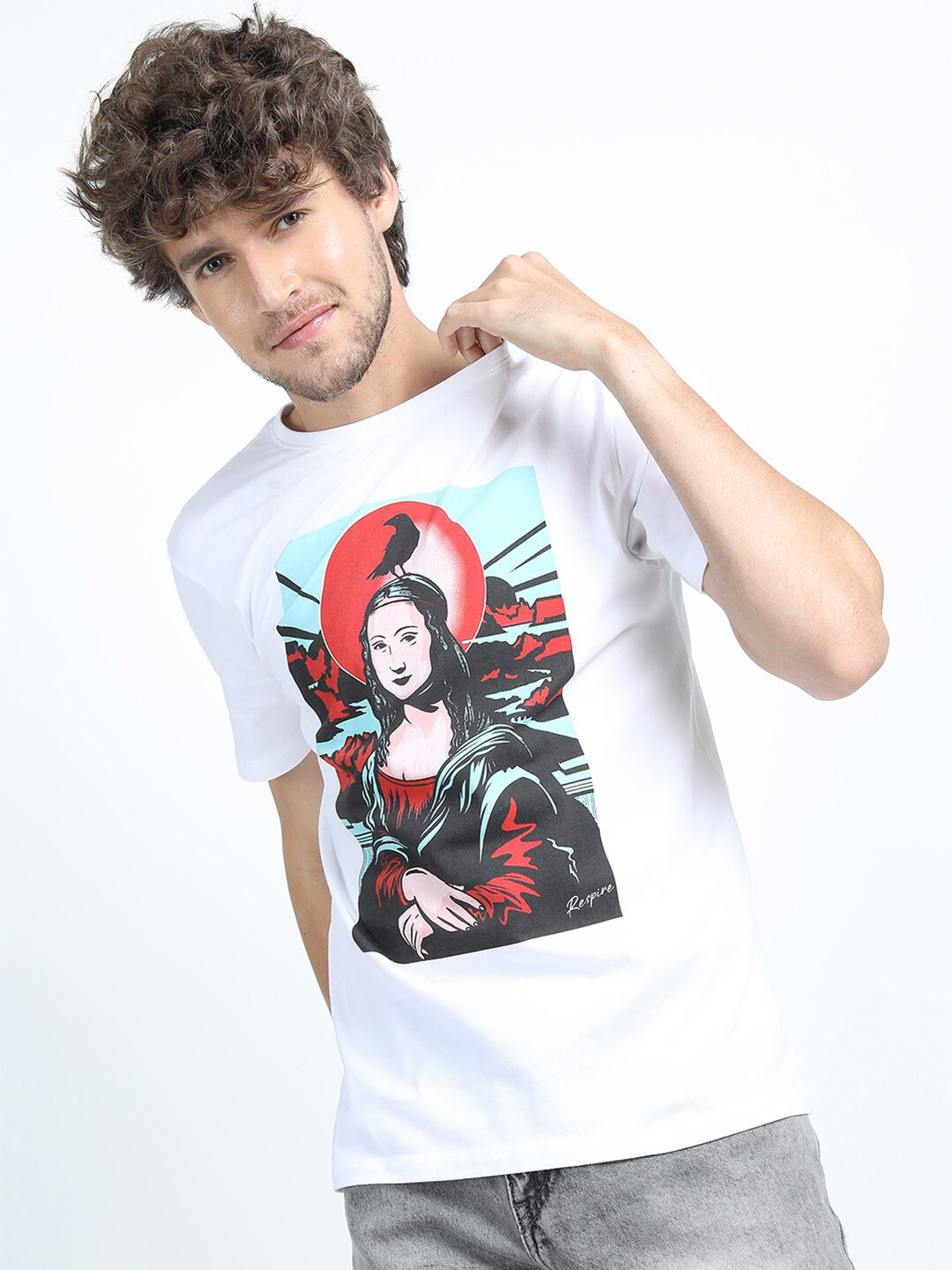 

HIGHLANDER Men White Graphic Printed Slim Fit T-shirt