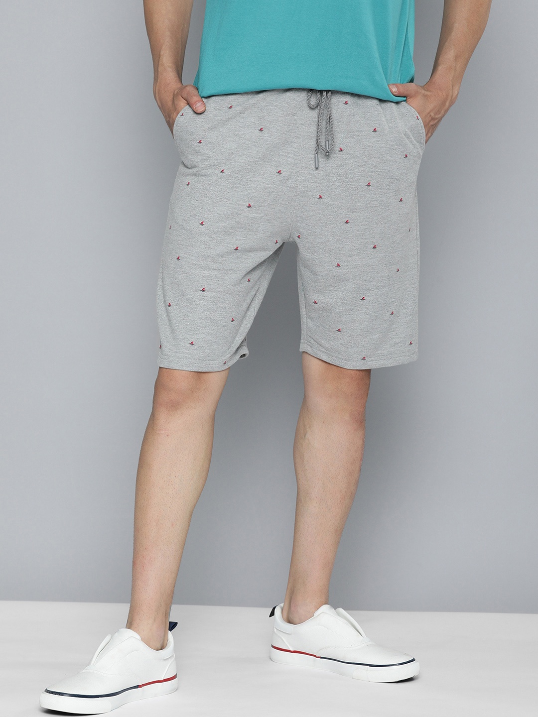 

Mast & Harbour Men Grey Melange Conversational Printed Shorts