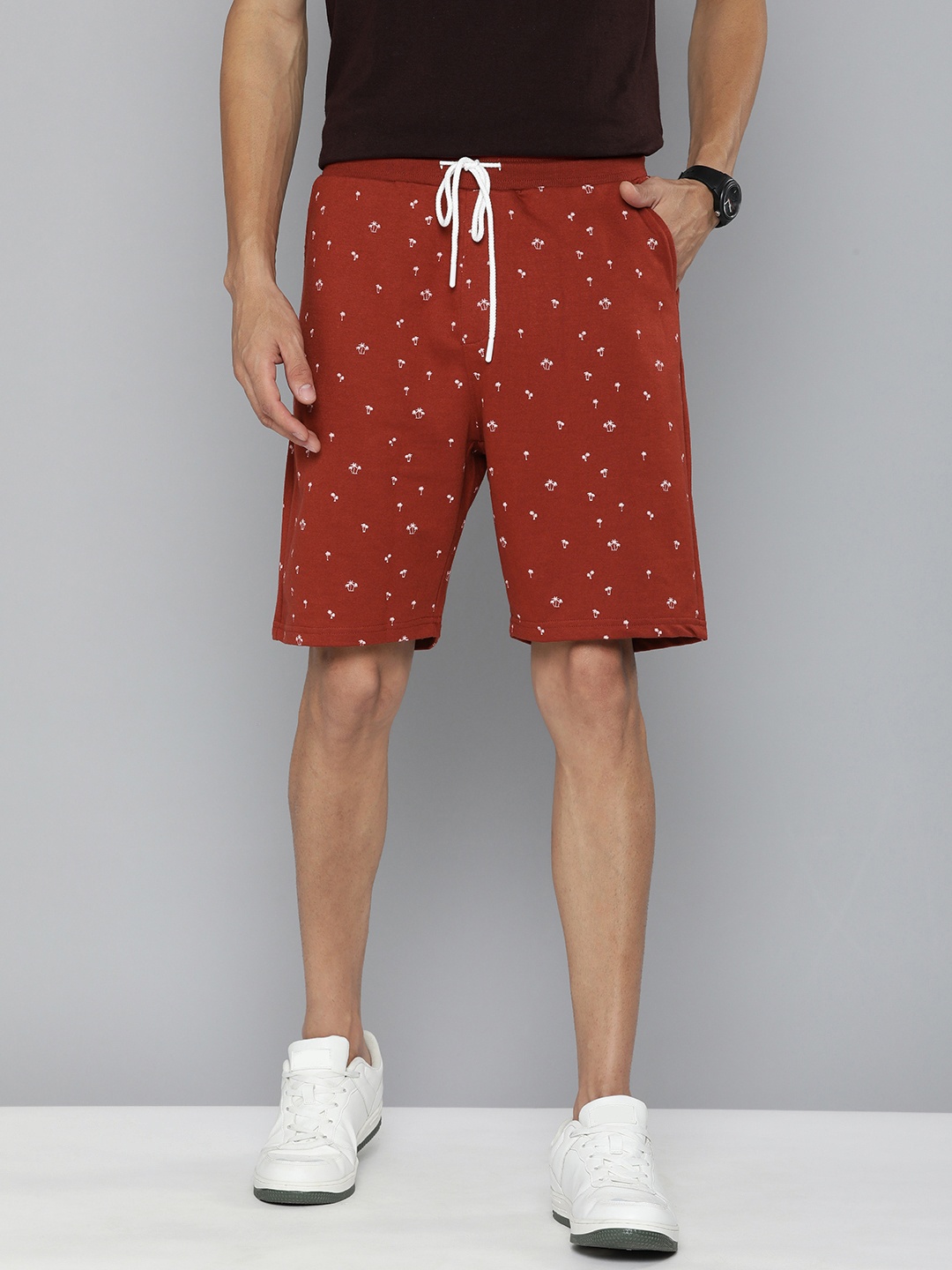 

Mast & Harbour Men Rust Red Tropical Printed Regular Shorts