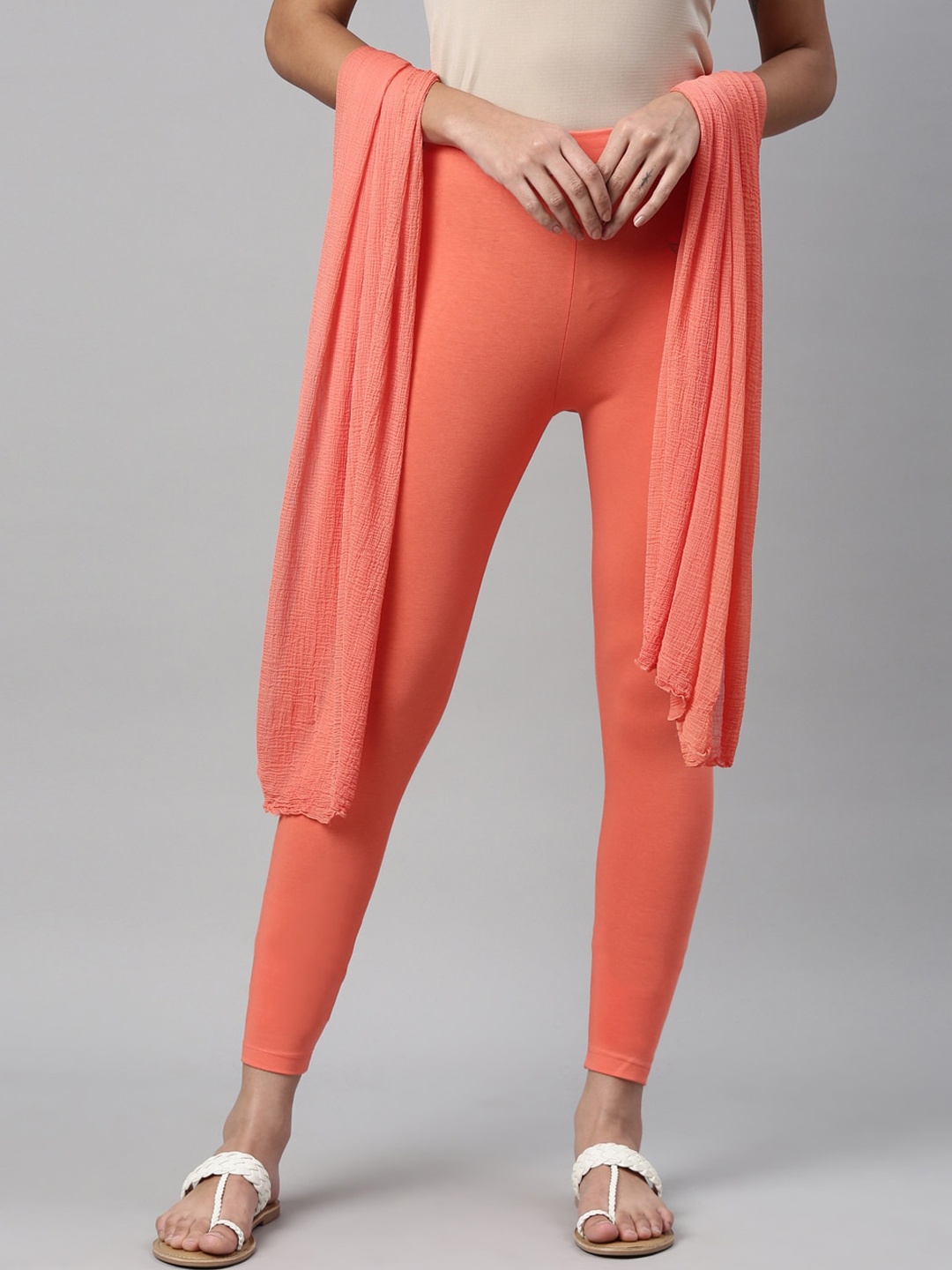 

TWIN BIRDS Women Orange Solid Ankle-Length Leggings With Shawl