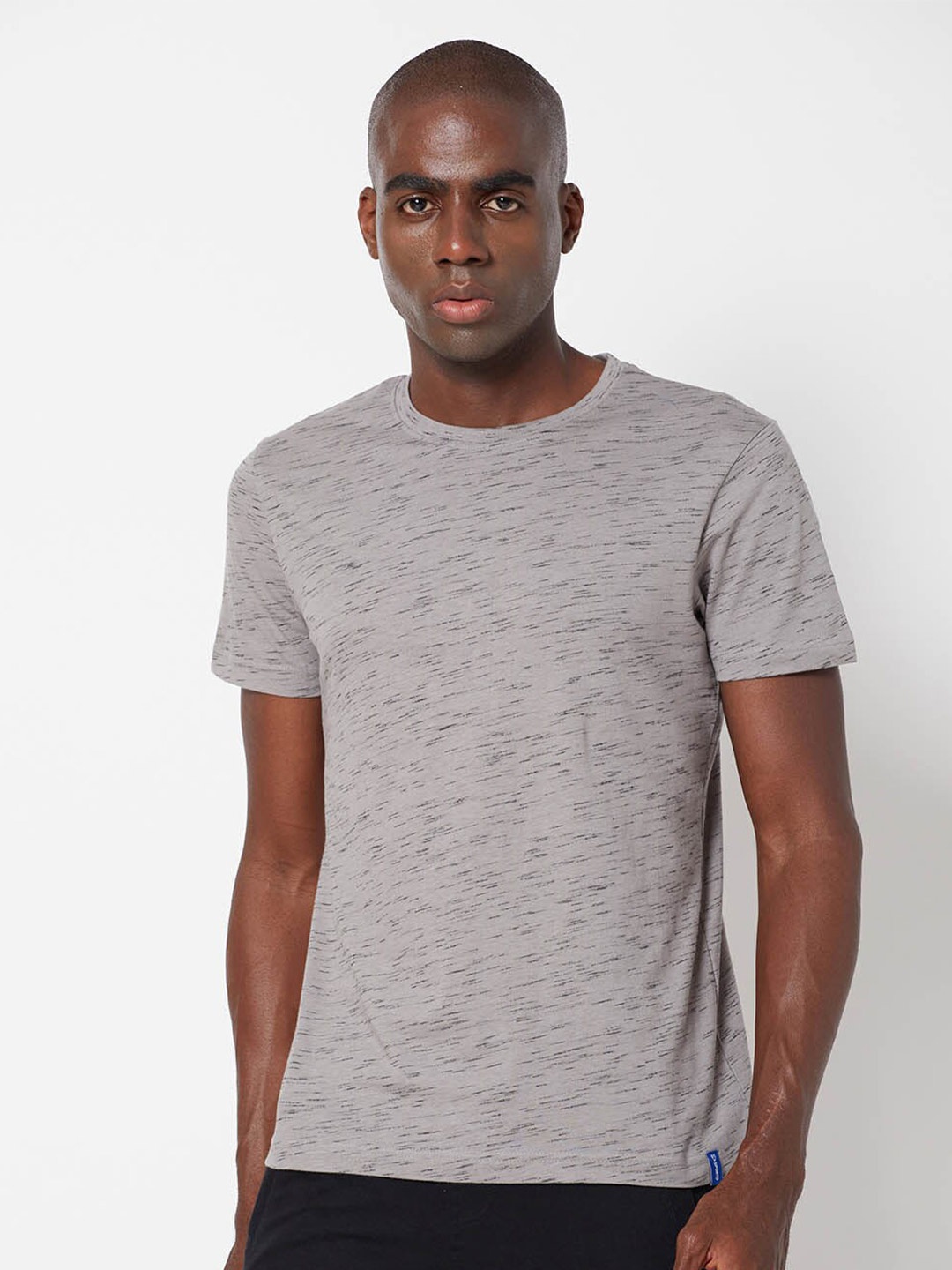 

SPORTO Men Grey Melange Cotton T-shirt