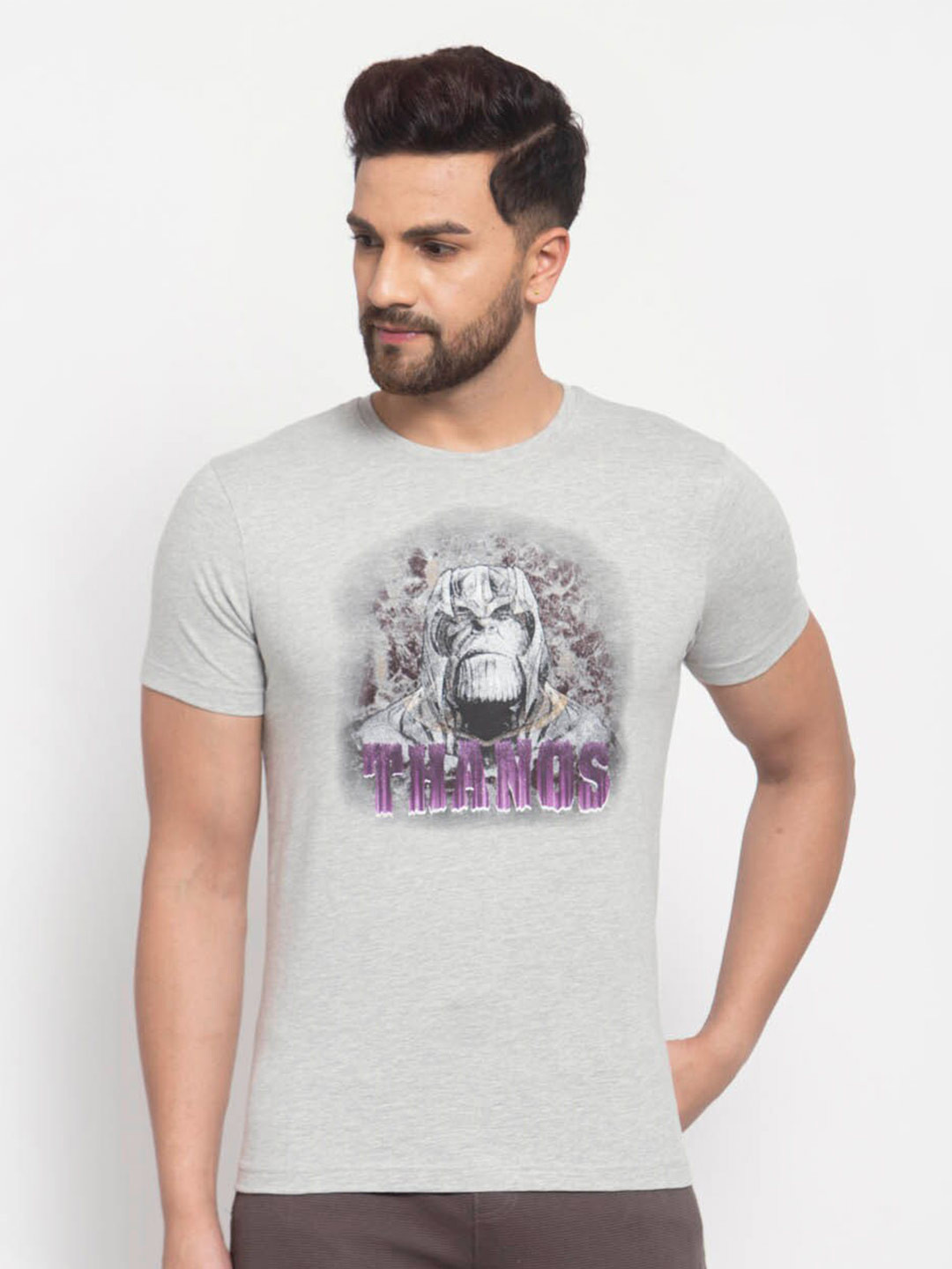 

SPORTO Men Grey Melange Graphic Printed T-shirt
