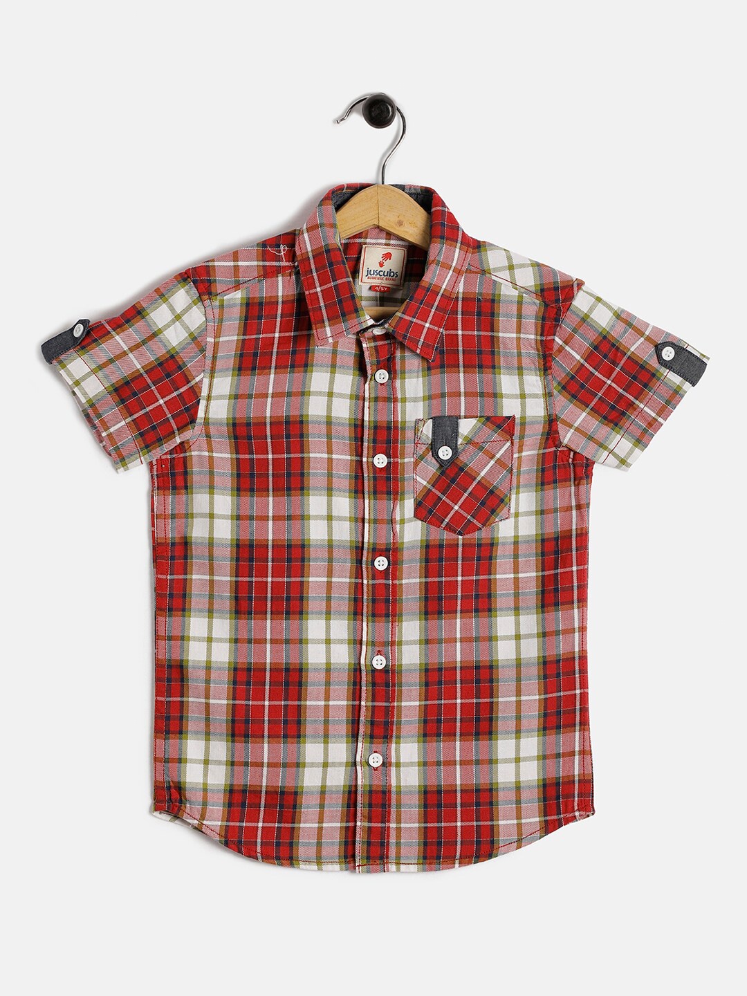 

JusCubs Boys Red & White Comfort Tartan Checked Cotton Casual Shirt