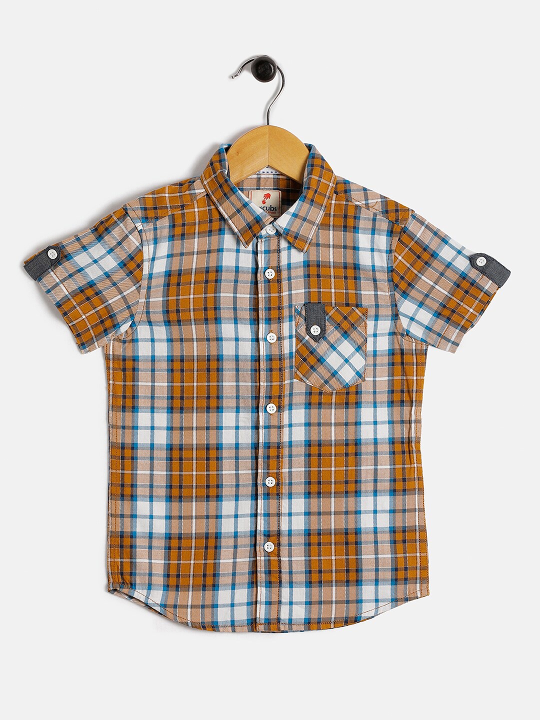

JusCubs Boys Brown & White Comfort Tartan Checked Casual Shirt