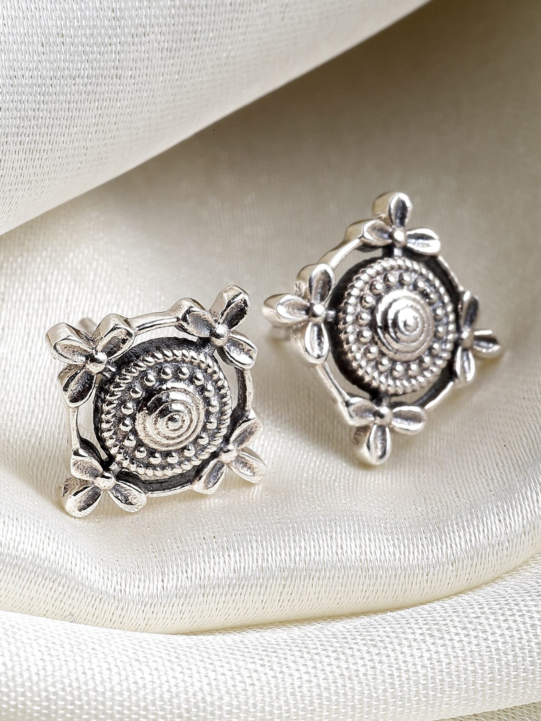 

KUNUZ Silver-Toned Classic Oxidized 925 Sterling Silver Studs Earrings