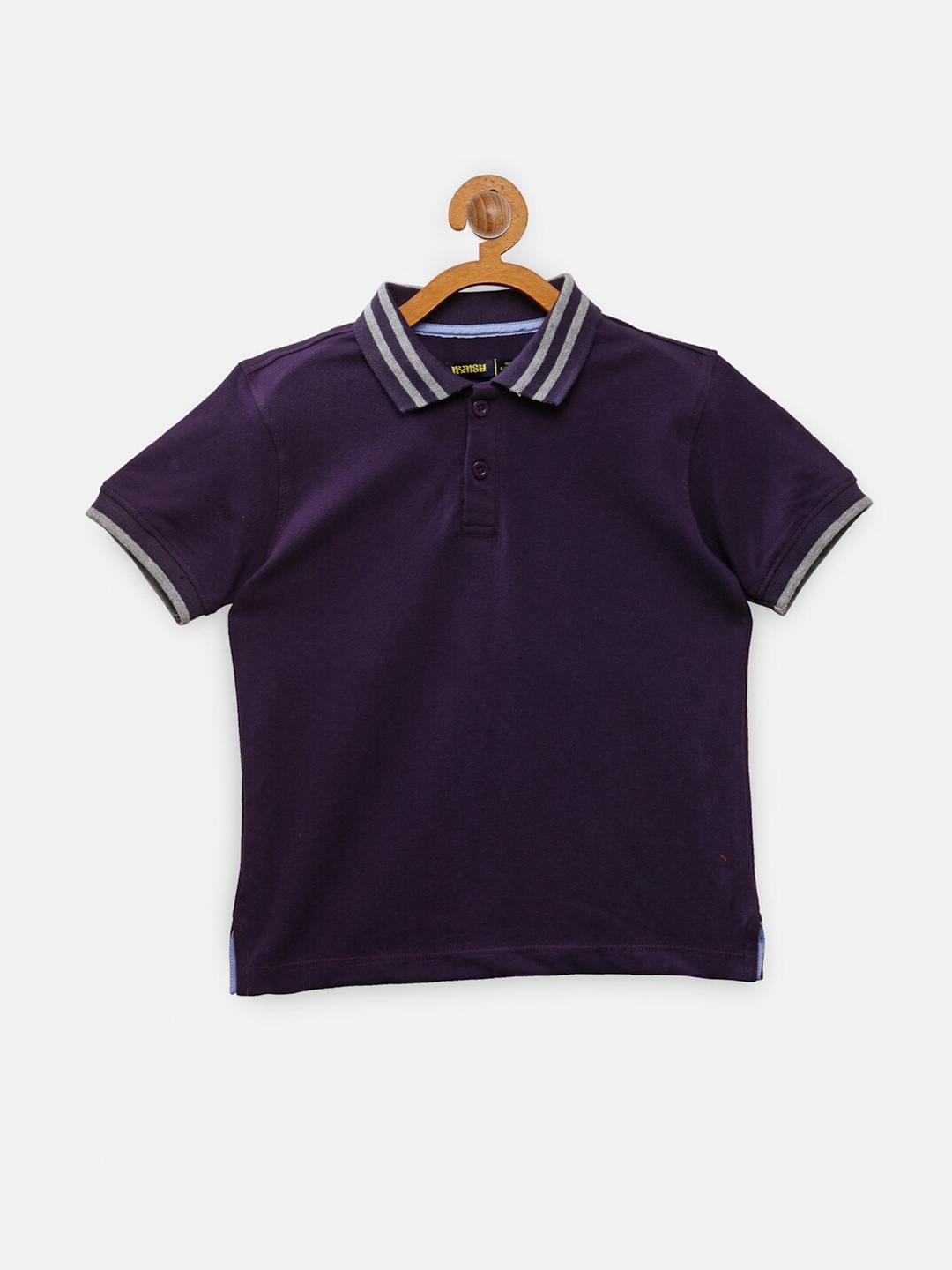 

NYNSH- PlusS Kids Boys Violet & Grey Solid Cotton Polo Collar T-shirt