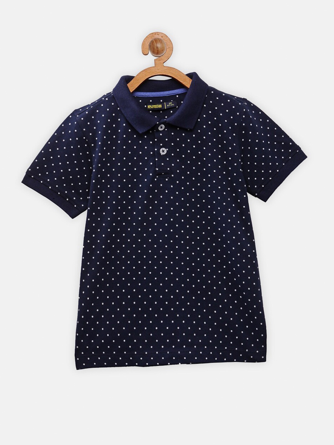 

NYNSH- PlusS Kids Boys Navy Blue Printed Polo Collar Cotton T-shirt