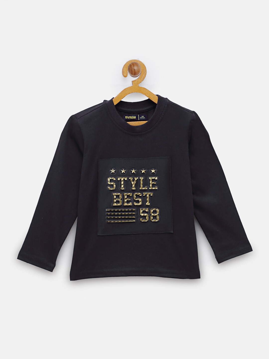 

NYNSH- PlusS Kids Boys Black Typography Regular Fit Pure Cotton T-shirt