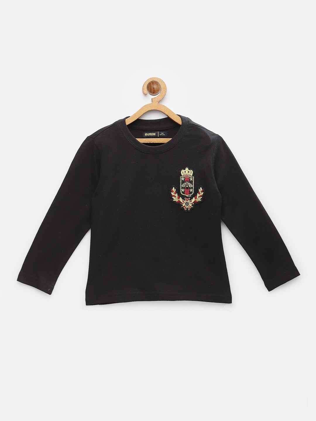 

NYNSH- PlusS Kids Boys Black Applique Pure Cotton T-shirt