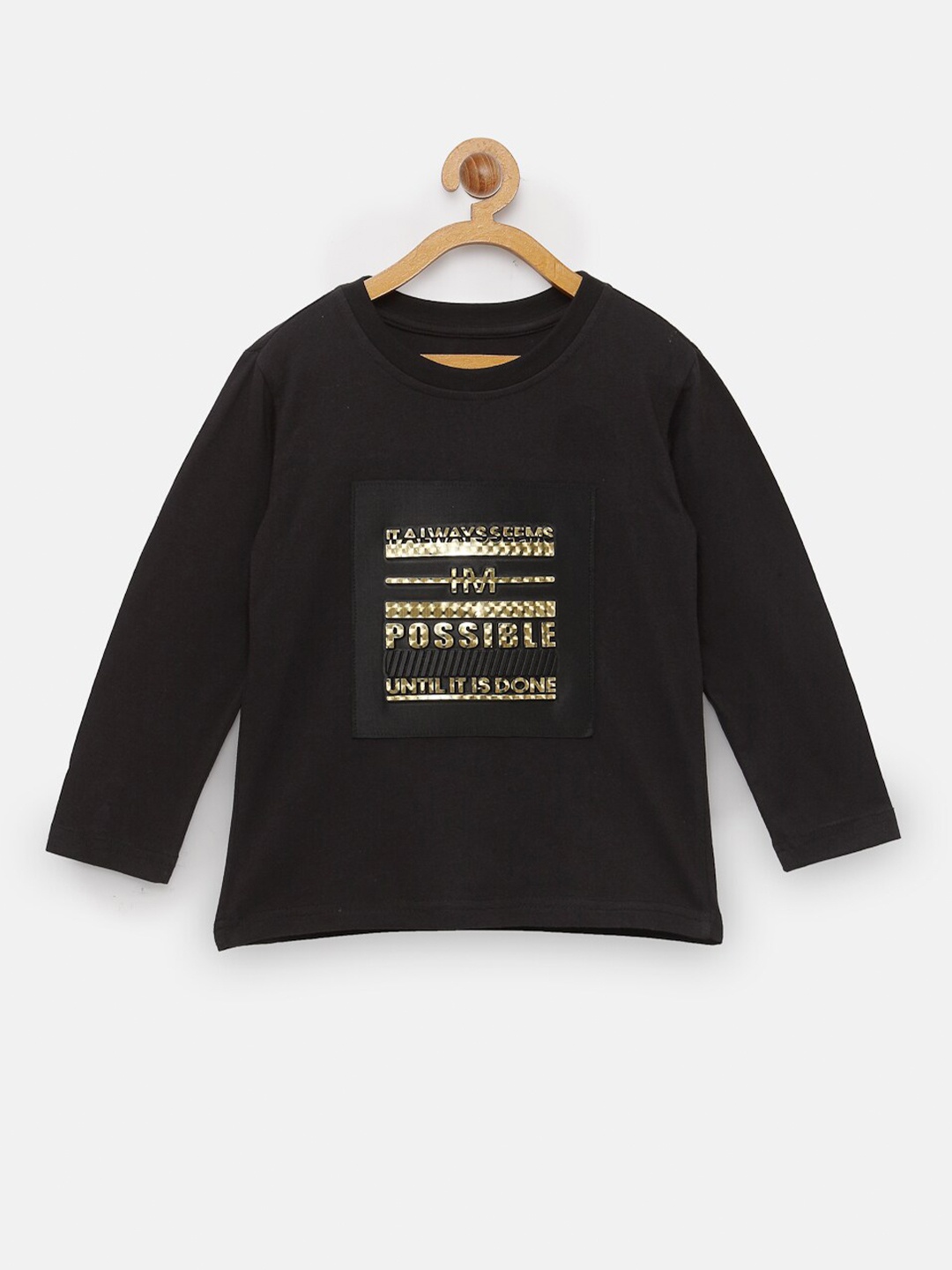 

NYNSH- PlusS Kids Boys Black Typography Printed Cotton T-shirt