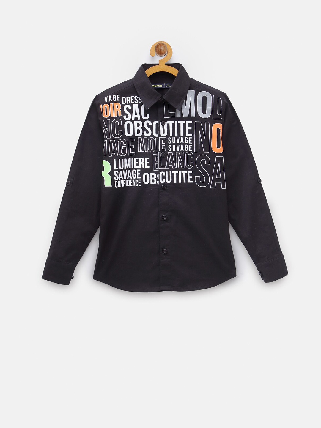 

NYNSH- PlusS Kids Boys Black Regular Fit Printed Cotton Casual Shirt