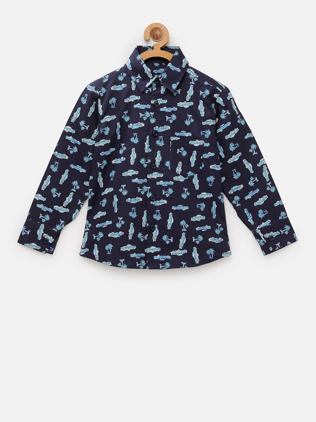 

NYNSH- PlusS Kids Boys Navy Blue Printed Cotton Casual Shirt