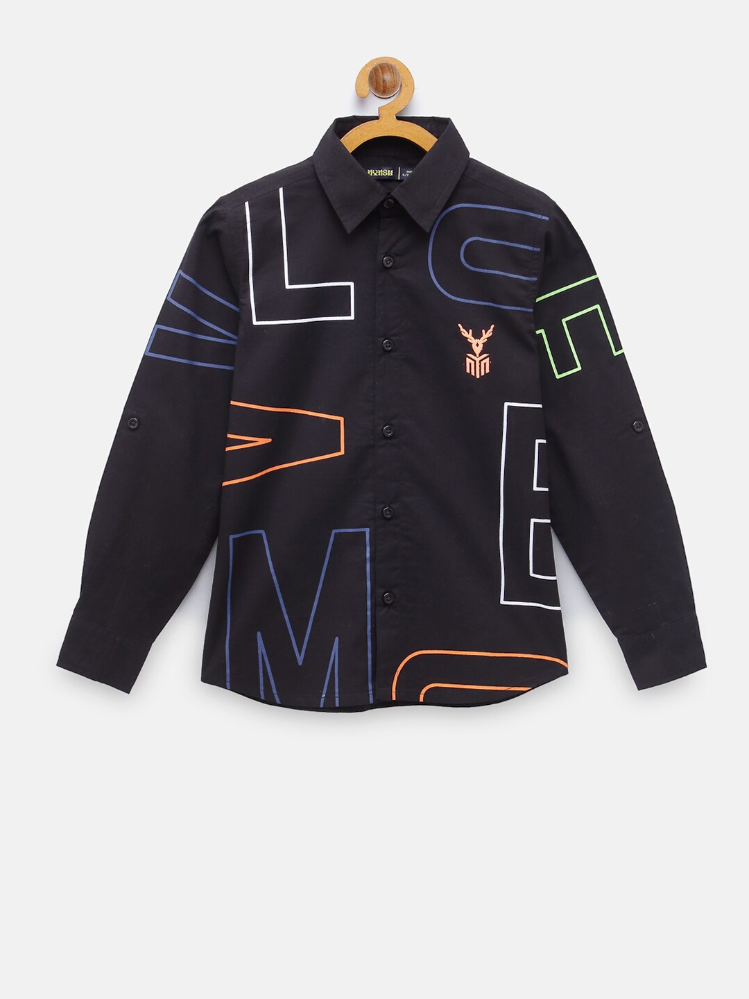 

NYNSH- PlusS Kids Boys Black Printed Regular Fit Cotton Casual Shirt