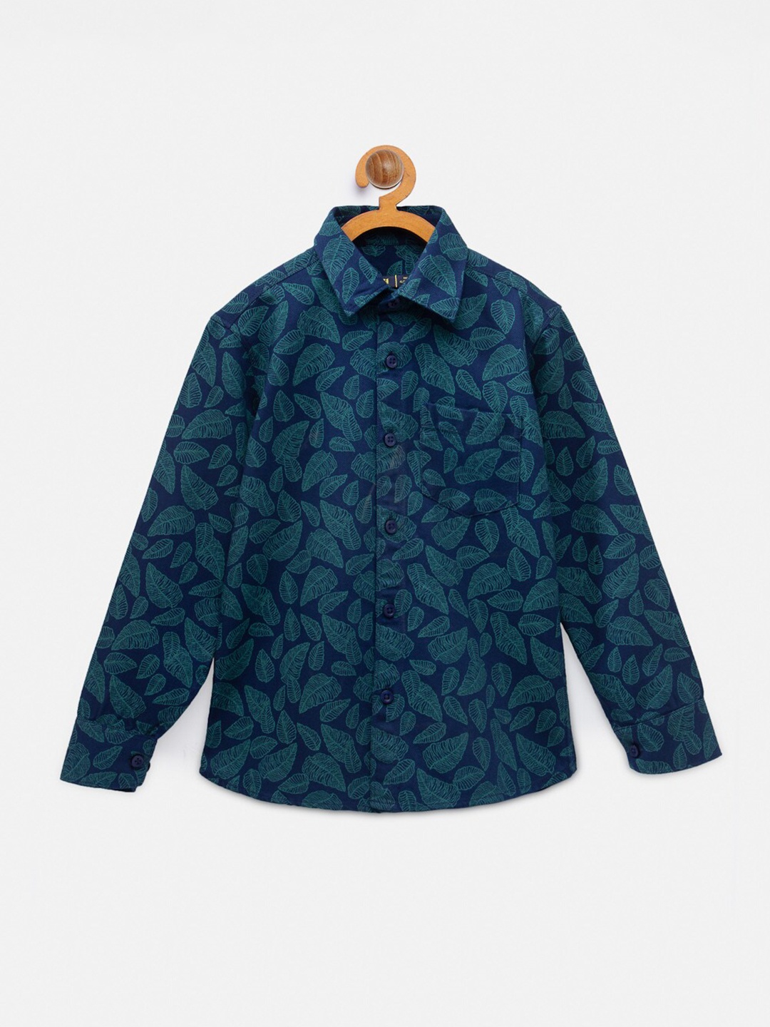 

NYNSH- PlusS Kids Boys Navy Blue Printed Cotton Casual Shirt