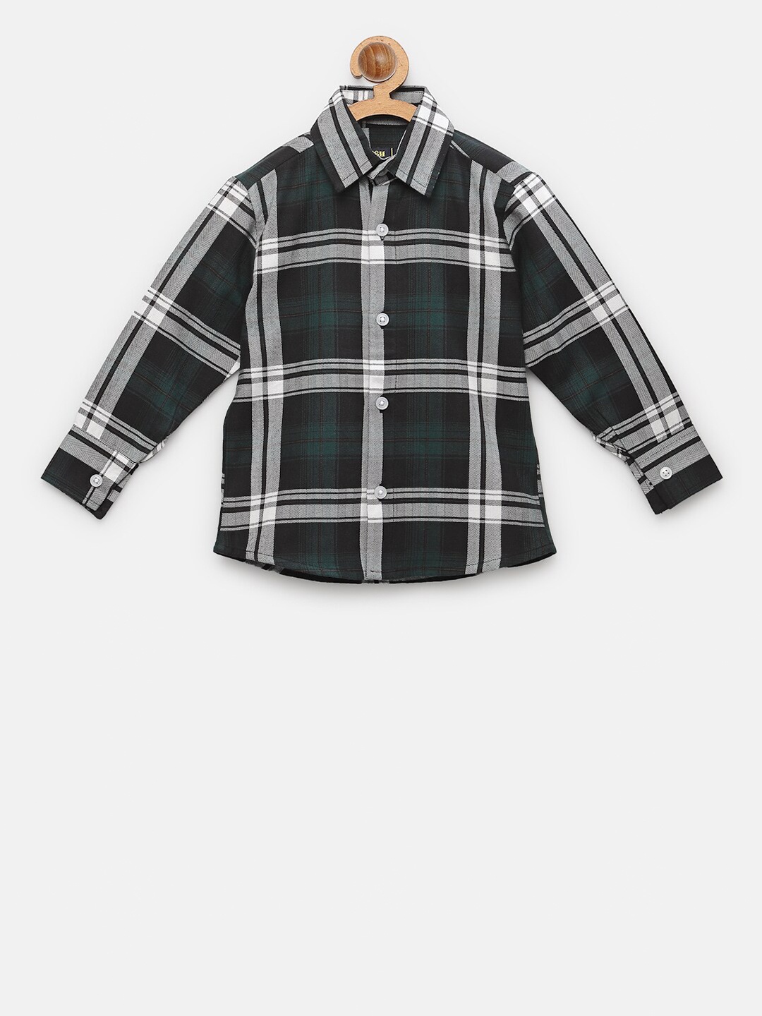 

NYNSH- PlusS Kids Boys Green Regular Fit Tartan Checked Cotton Casual Shirt