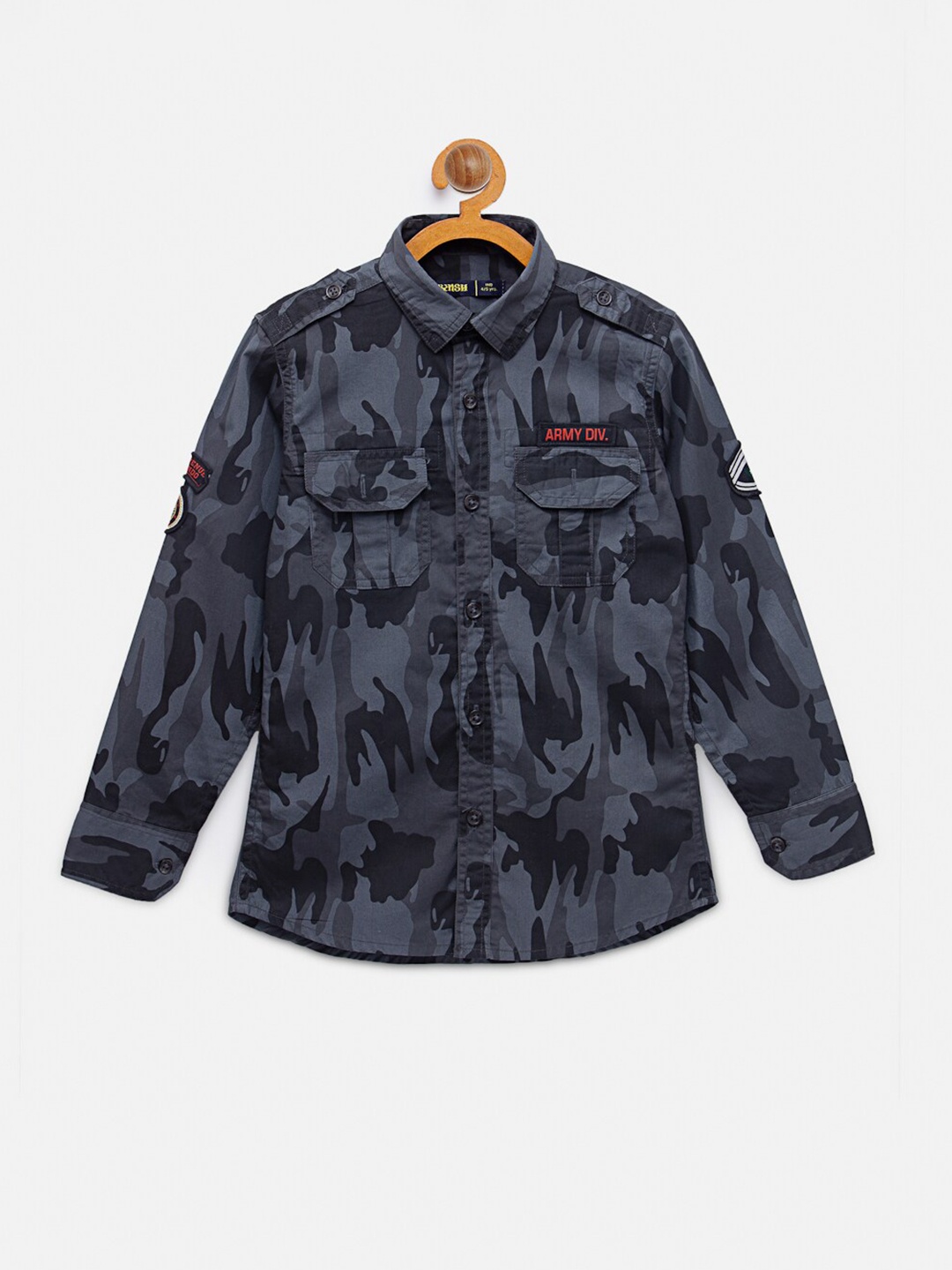 

NYNSH- PlusS Kids Boys Grey Regular Fit Printed Cotton Casual Shirt