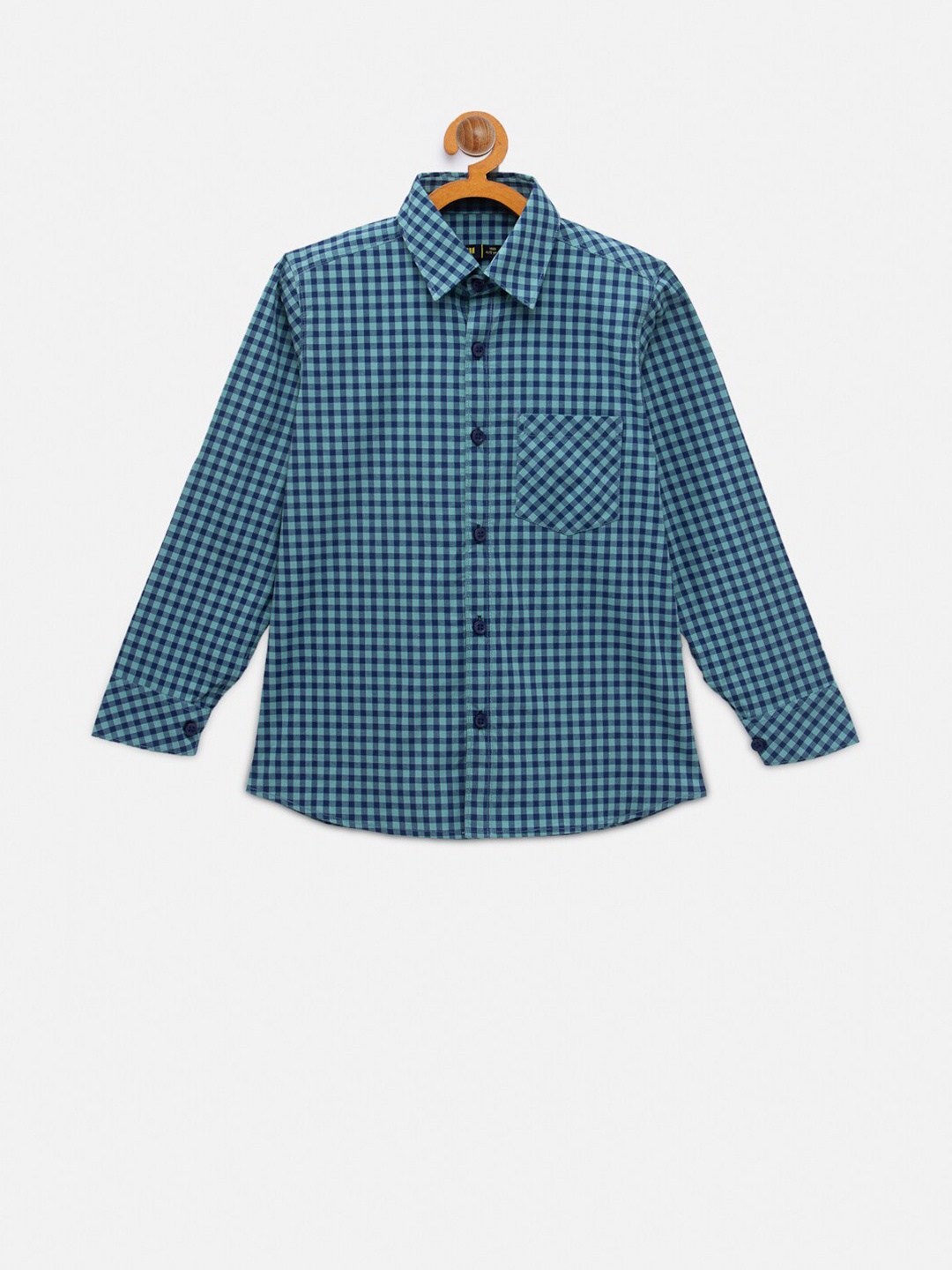 

NYNSH- PlusS Boys Teal Green Checked Cotton Casual Shirt