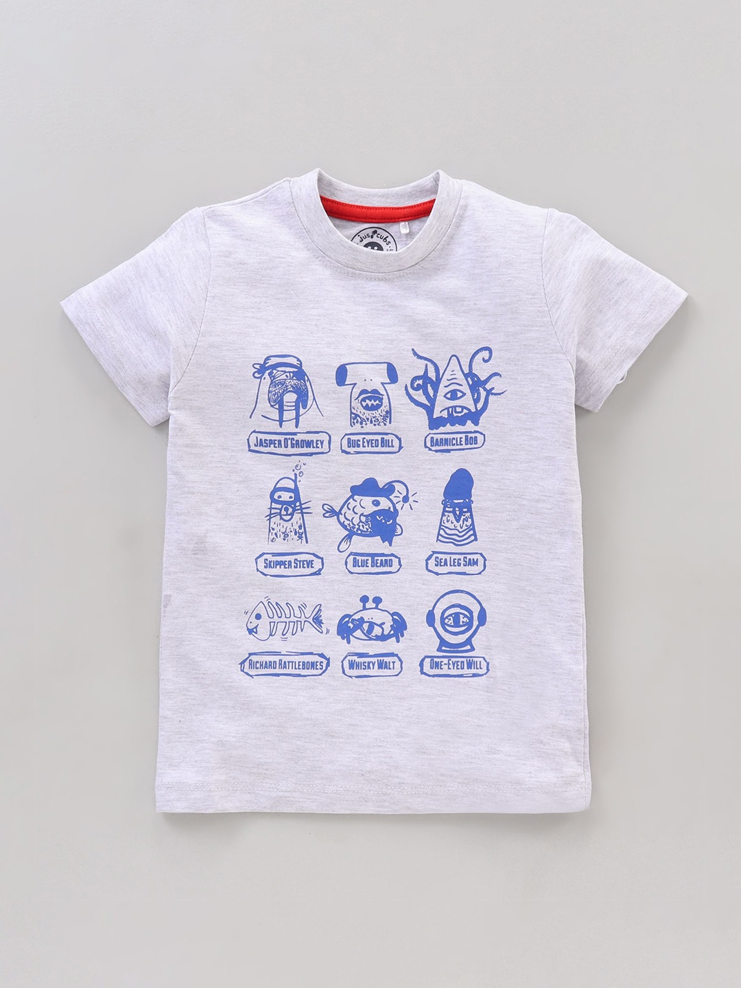 

JusCubs Boys Grey Melange & Blue Typography Printed Outdoor T-shirt