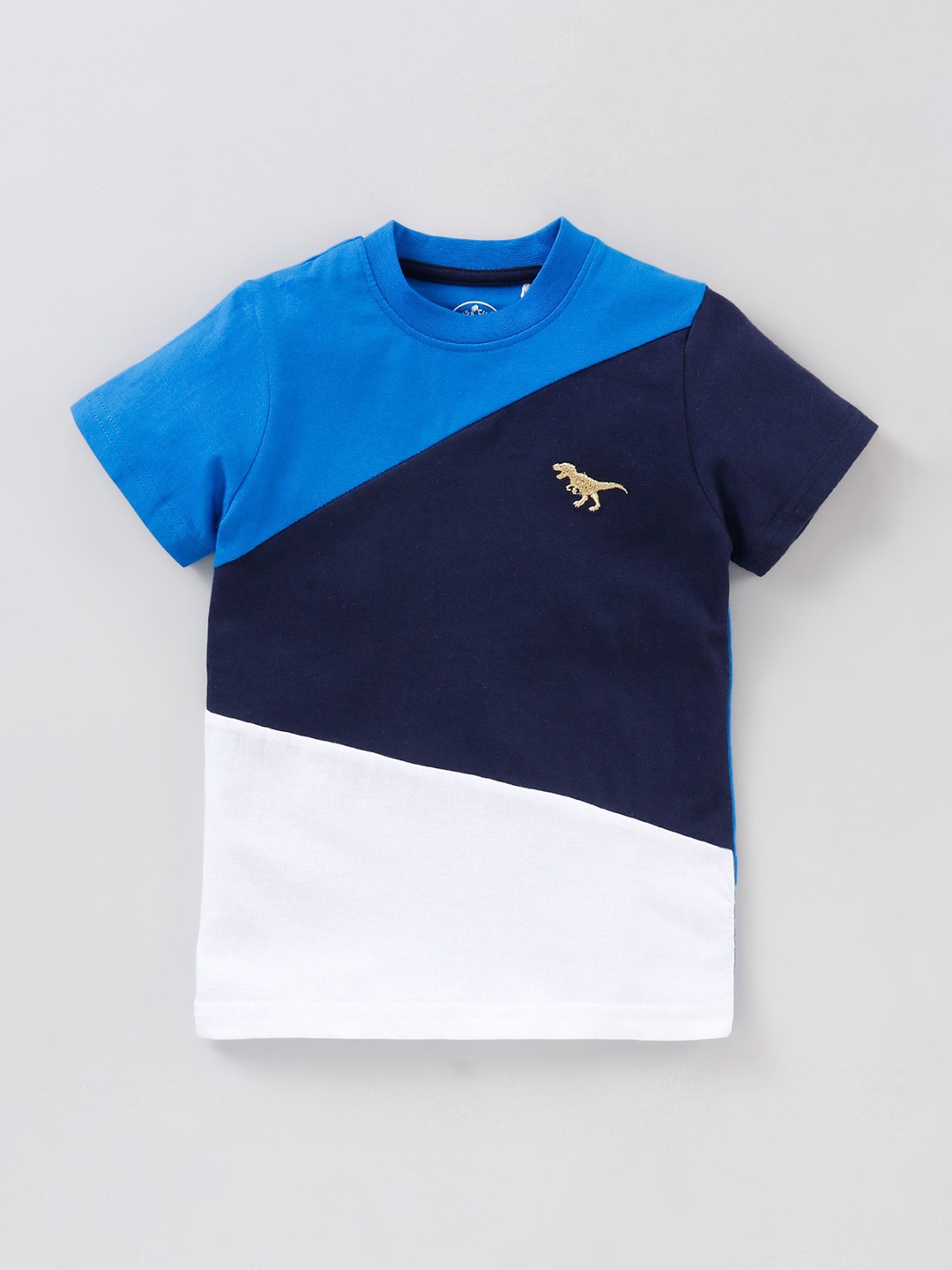 

JusCubs Boys Blue & White Colourblocked Cotton Round Neck T-shirt