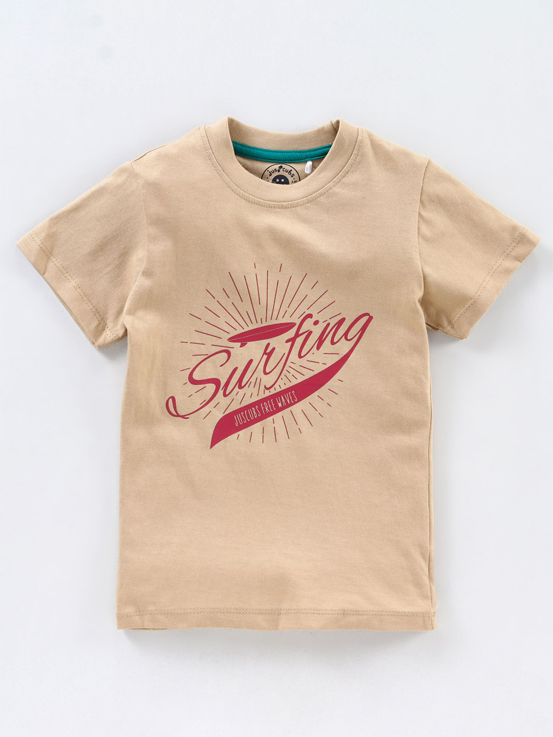 

JusCubs Boys Beige Typography Printed Regular Fit Cotton T-shirt