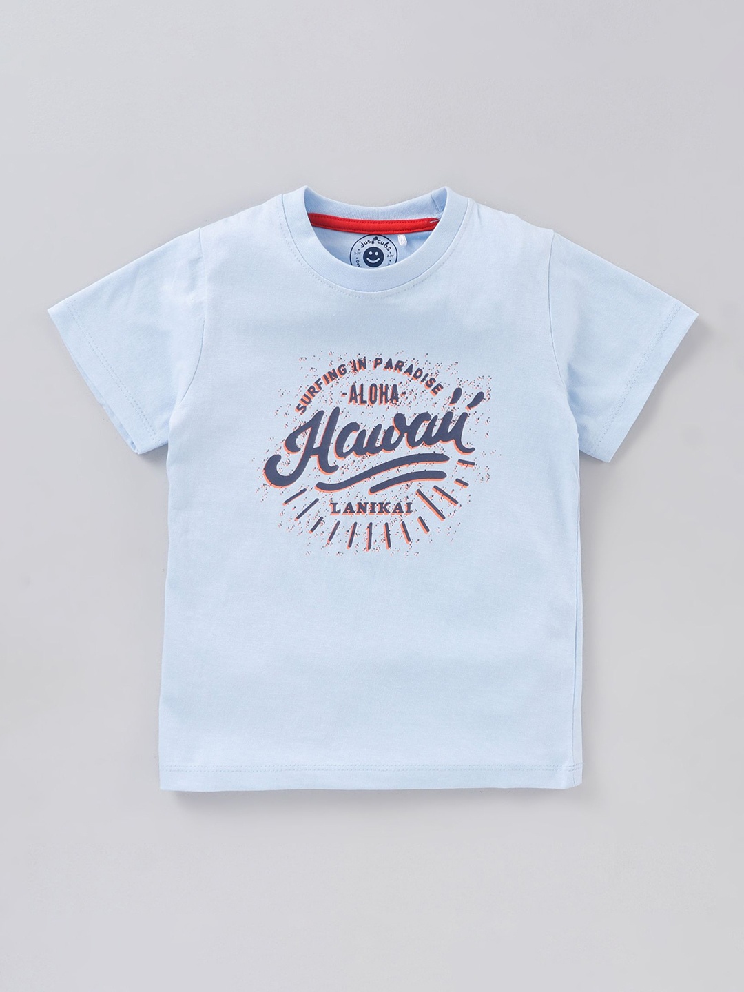 

JusCubs Boys Blue Typography Printed T-shirt