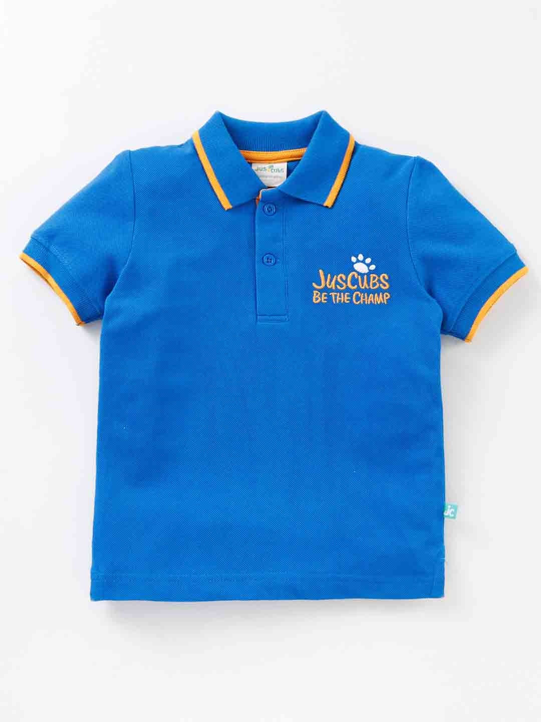 

JusCubs Boys Blue & Mustard Yellow Solid Cotton Polo Collar T-shirt