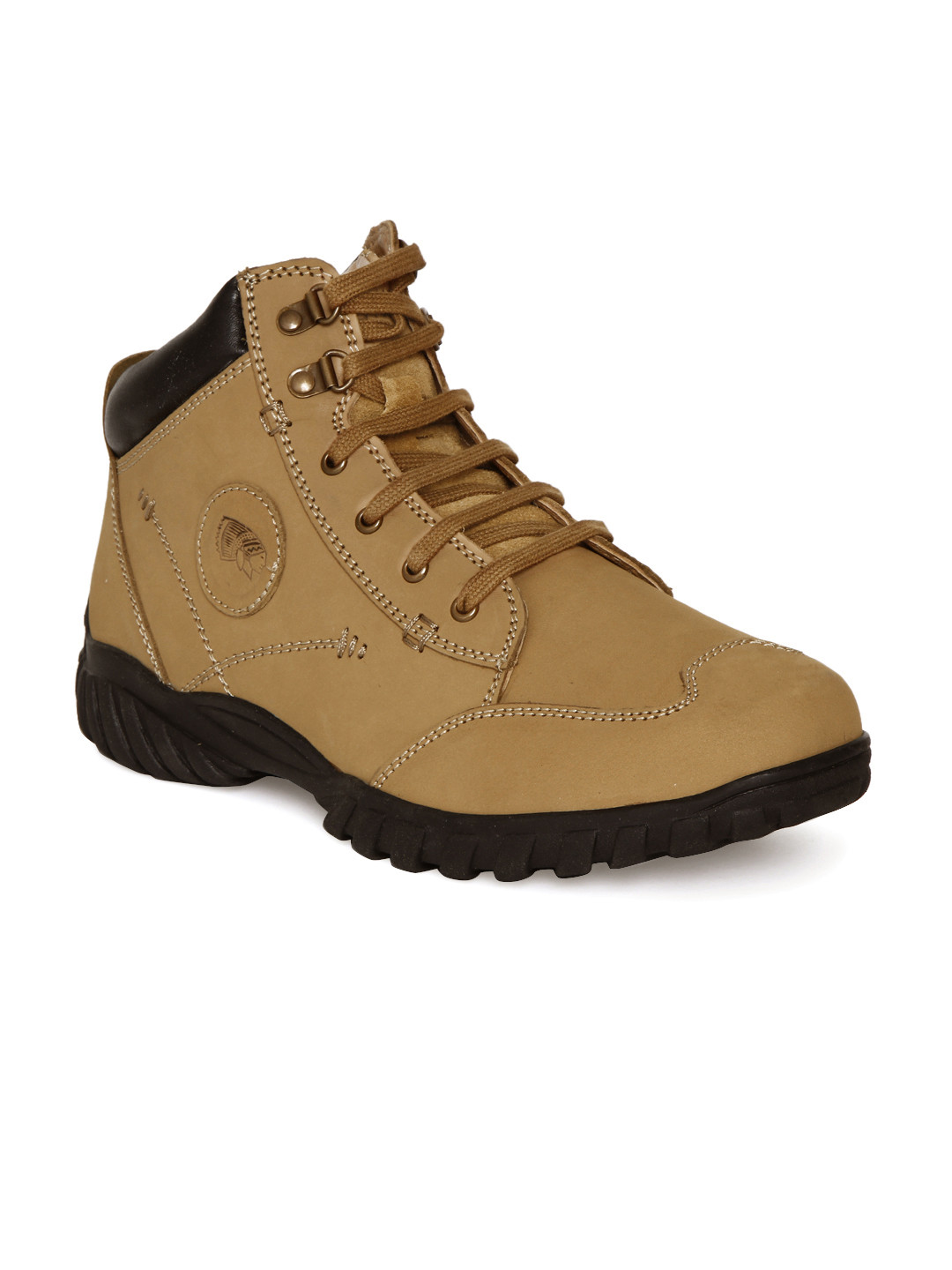 

Red Chief Men Tan Brown Solid Leather Mid-Top Flat Boots