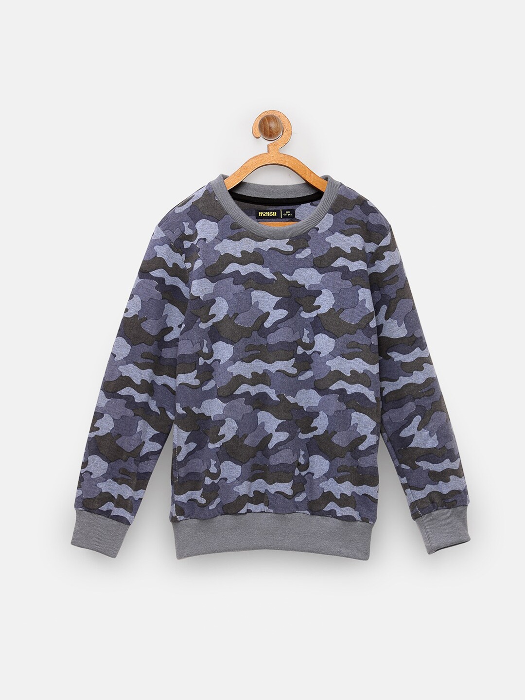 

NYNSH- PlusS Kids Boys Blue & Charcoal Grey Camouflage Printed Cotton Sweatshirt