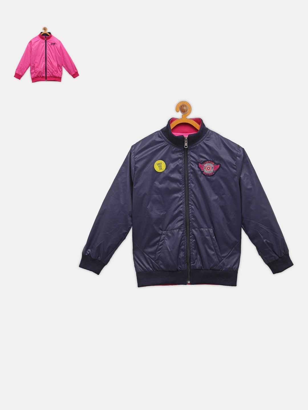 

NYNSH- PlusS Kids Boys Navy Blue & Pink Reversible Bomber Jacket