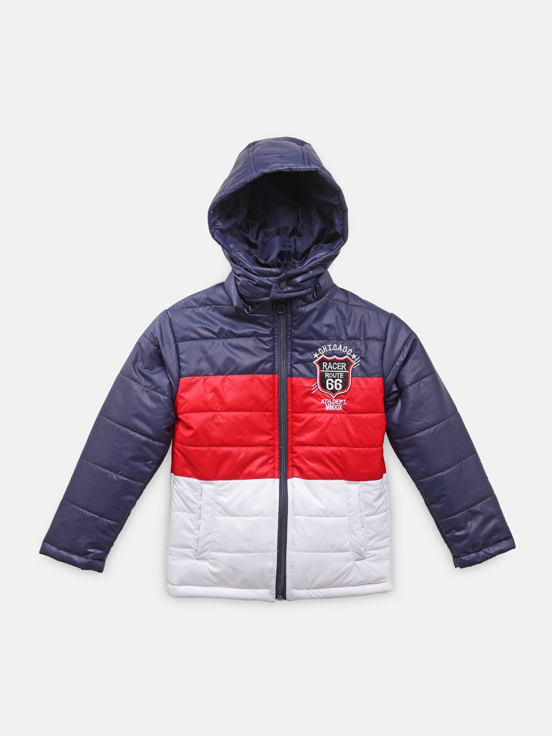 

NYNSH- PlusS Kids Boys Navy Blue Red Colourblocked Hooded Puffer Jacket