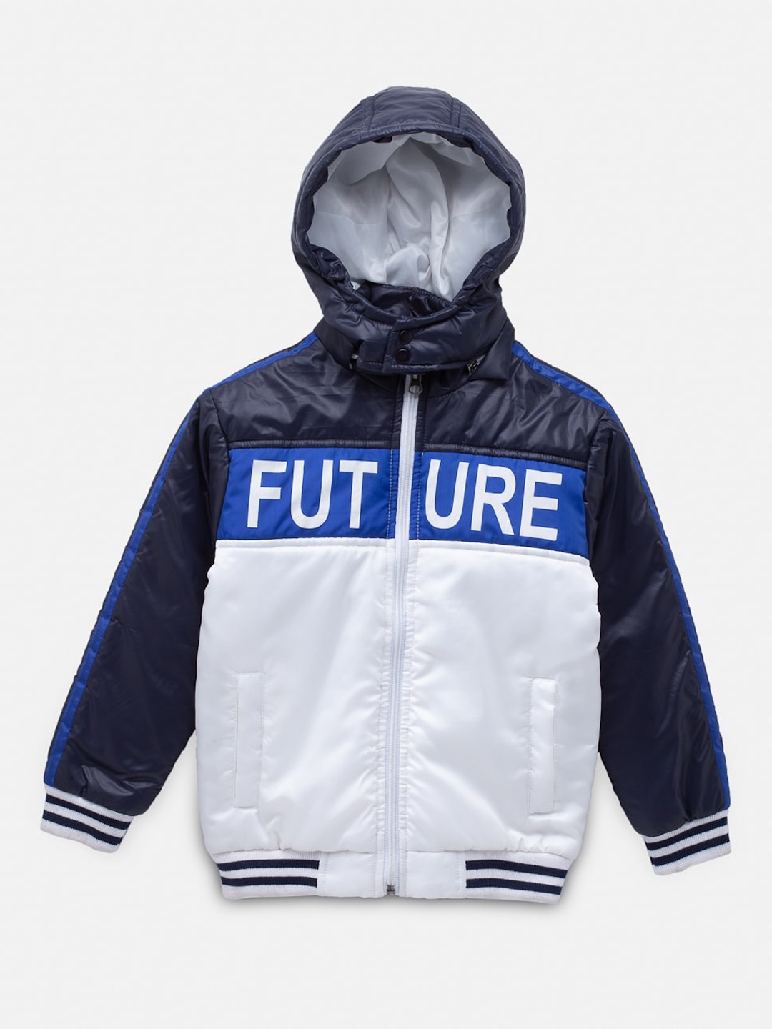 

NYNSH- PlusS Kids Boys Navy Blue & White Typography Varsity Jacket
