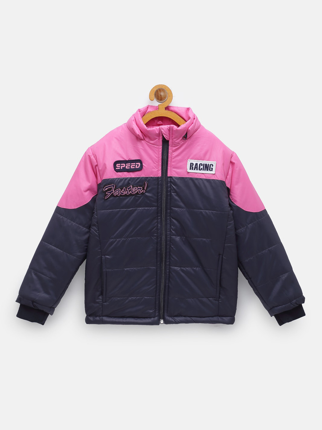

NYNSH- PlusS Kids Boys Navy Blue & Pink Padded Jacket with Patchwork