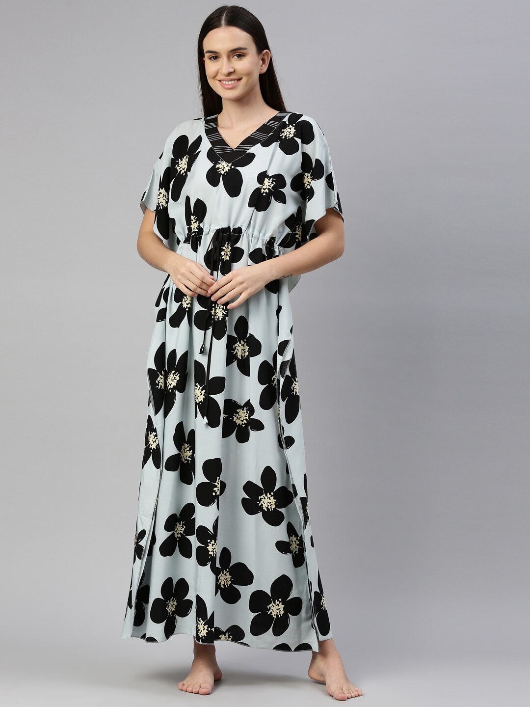 

GOLDSTROMS Navy Blue & White Printed Kaftan Nightdress
