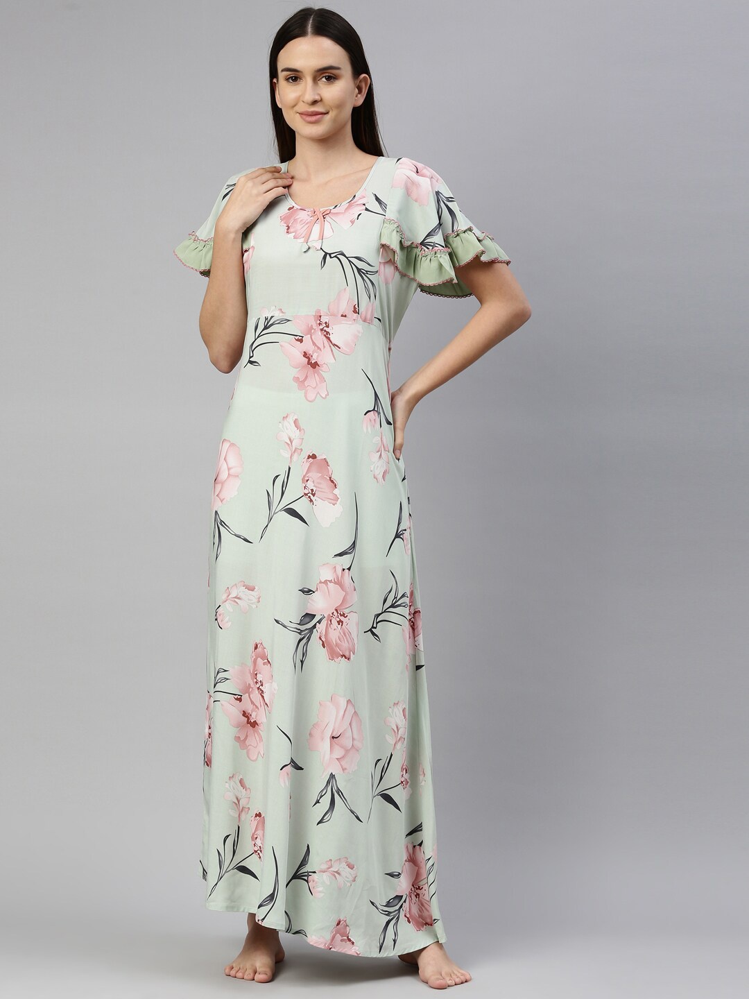 

GOLDSTROMS Green Floral Printed Maxi Nightdress