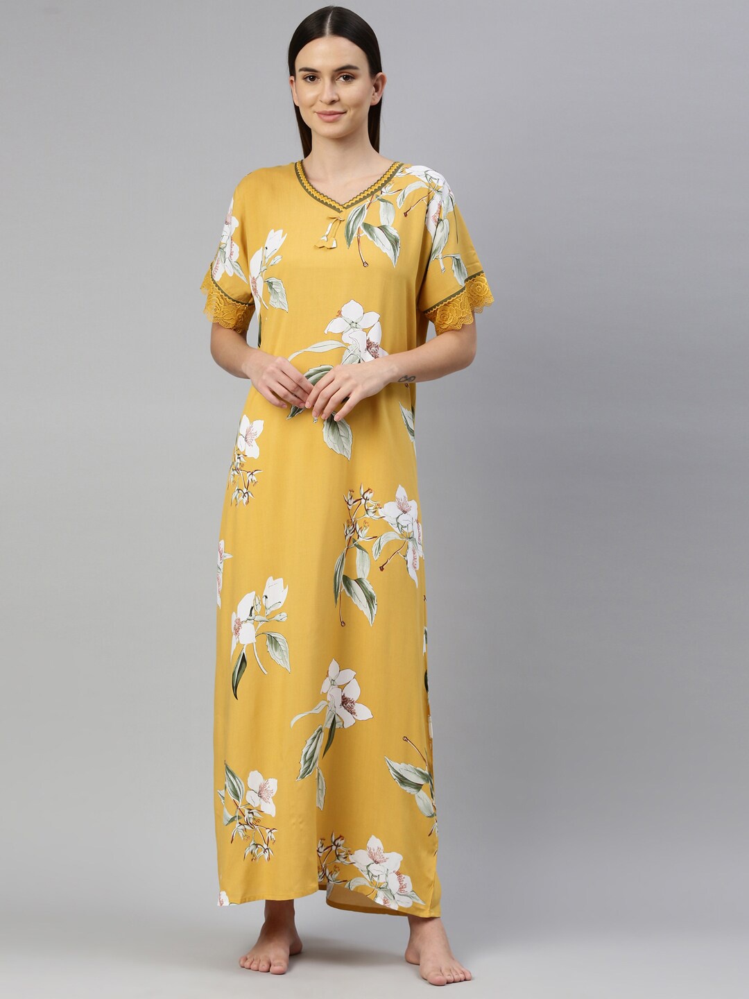 

GOLDSTROMS Yellow & White Printed Maxi Nightdress