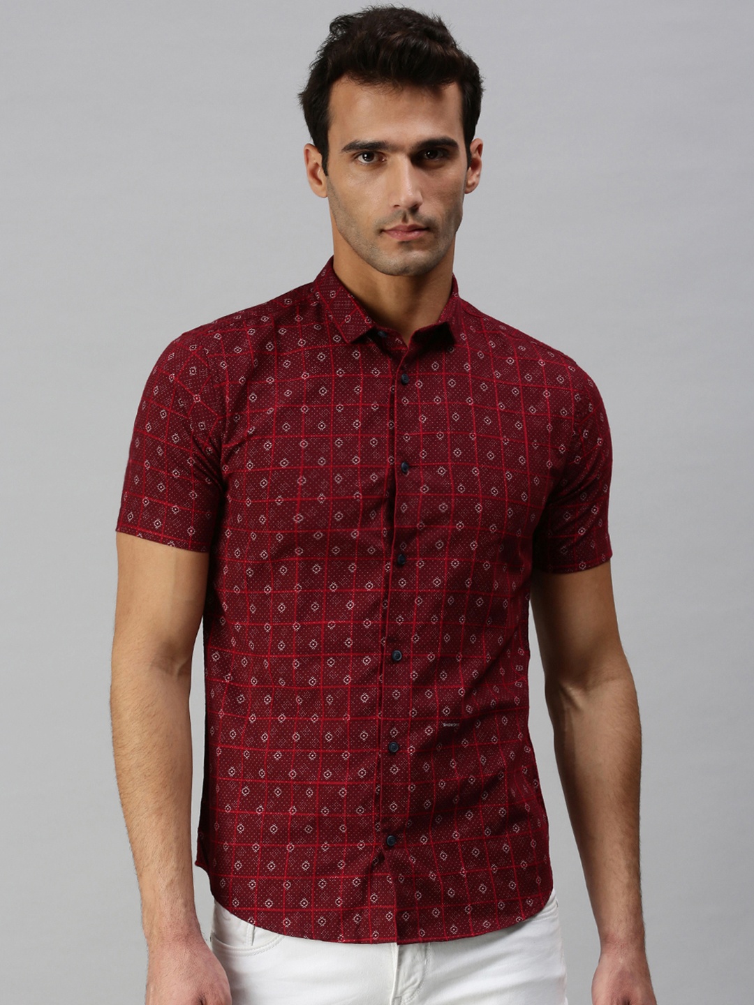 

SHOWOFF Men Maroon Slim Fit Printed Cotton Casual Shirt