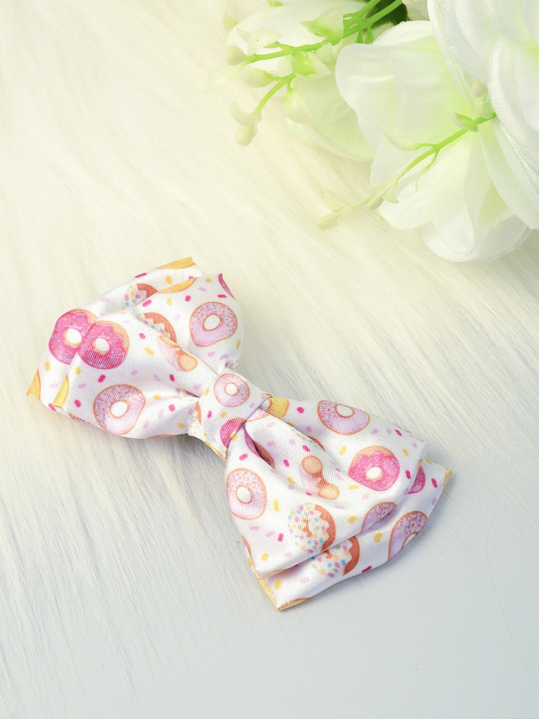 

Ferosh Women White & Pink Donut Printed Bow Alligator Hair Clip