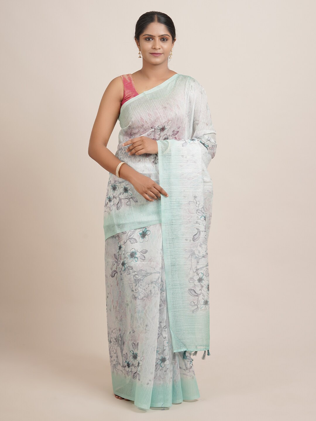 

Pothys Grey Floral Jute Silk Saree