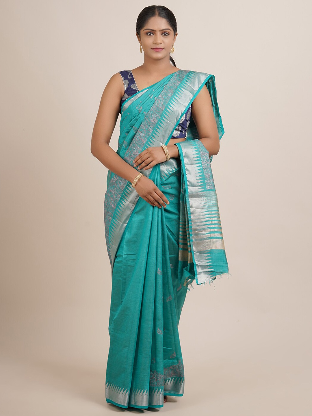 

Pothys Women Green & Silver Woven Design Sarees