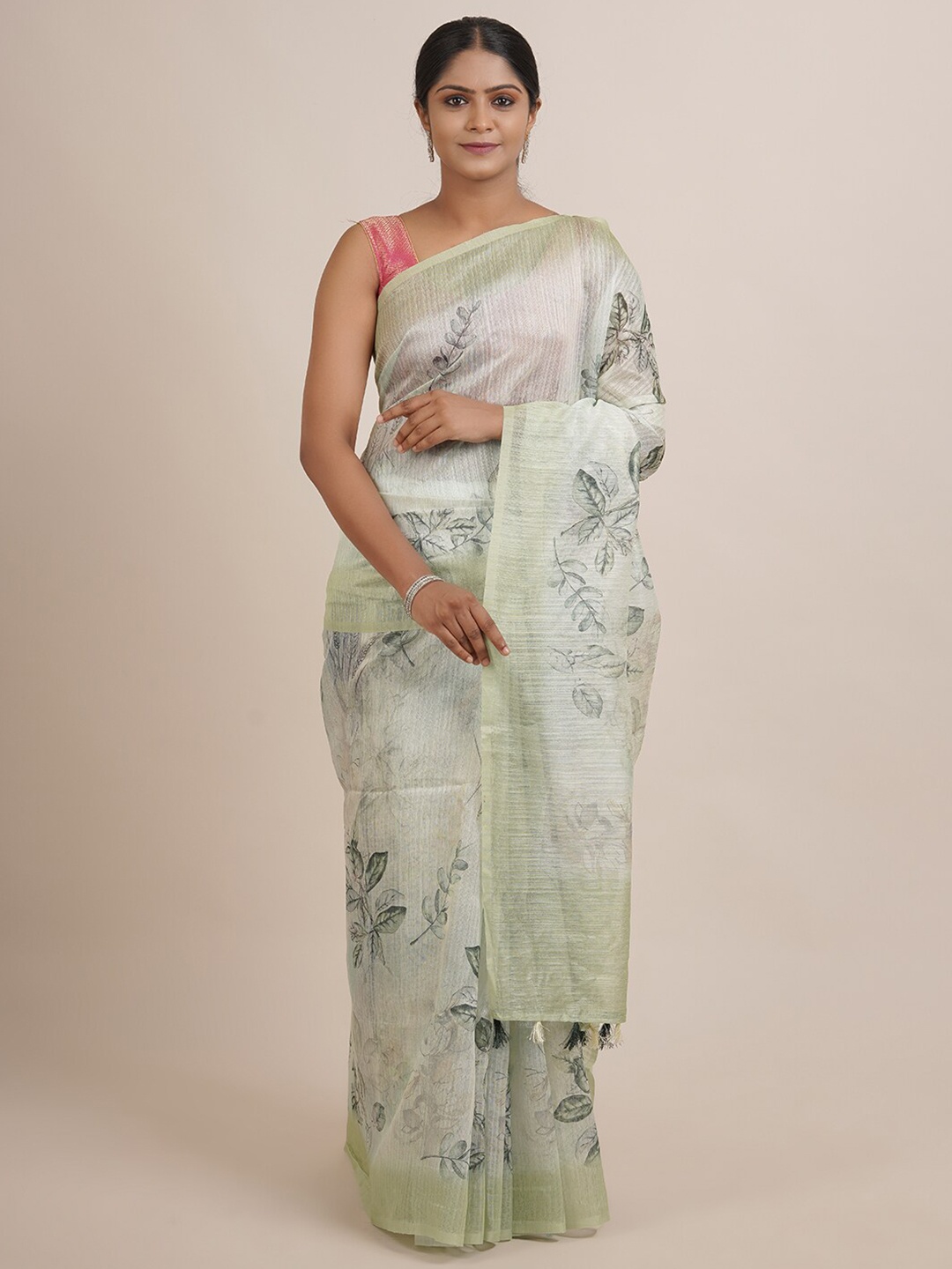 

Pothys Green Floral Zari Jute Silk Saree